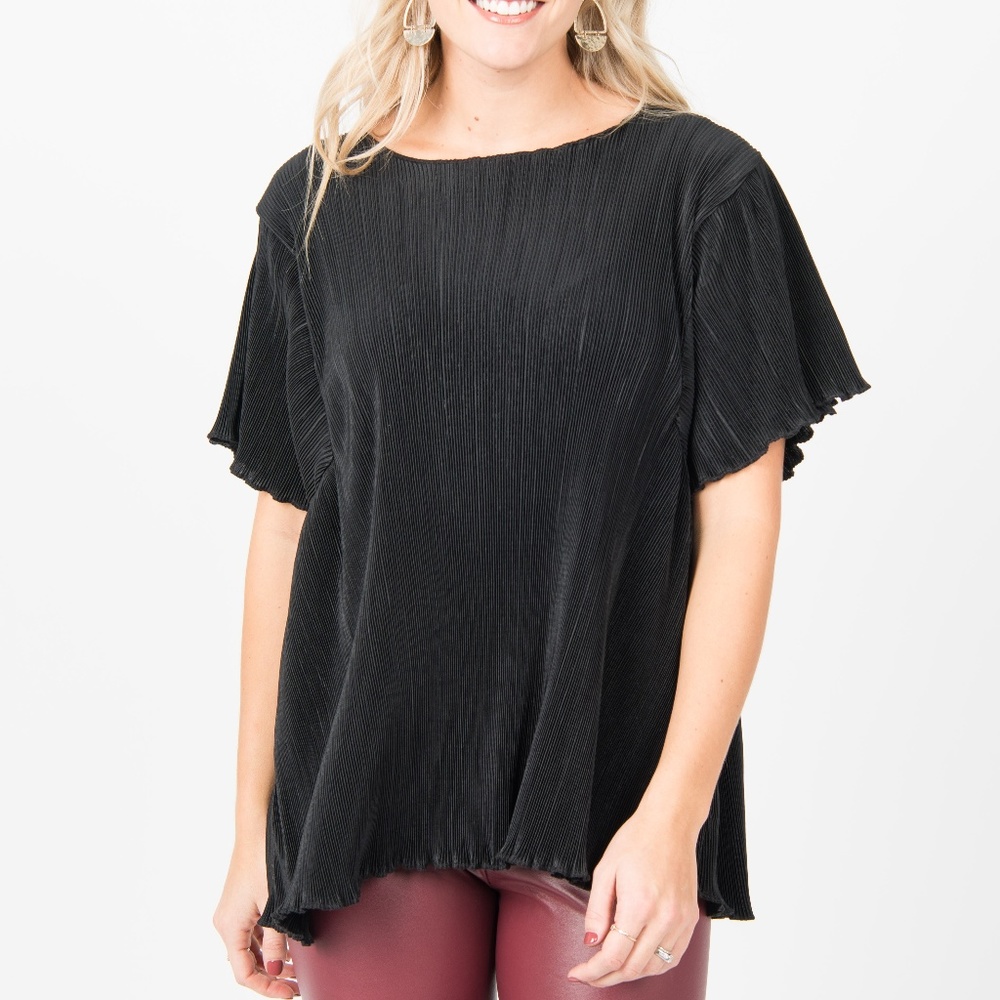 Crystal Pleat Midi Top - Black
